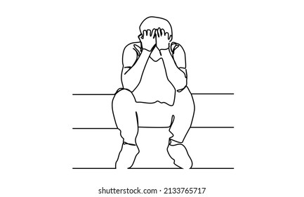 drawing continuous lines of people depressed sitting
