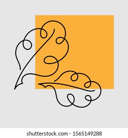 Drawing continuous oak leaf lines with simple lines. The art of minimalism. One line pattern design. Place for text. Template cards, invitations, posters and more