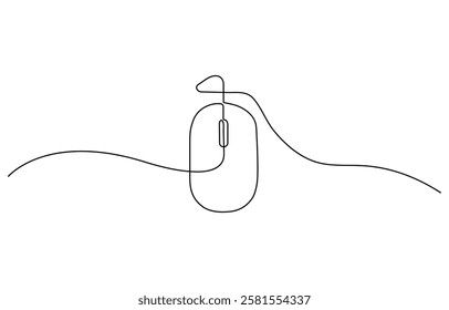 Drawing continuous one line computer mouse logo. Vector illustration, Computer mouse in continuous One line drawing vector, Continuous single line drawing of computer mouse icon, Vector illustration.
