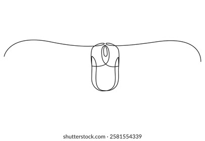 Drawing continuous one line computer mouse logo. Vector illustration, Computer mouse in continuous One line drawing vector, Continuous single line drawing of computer mouse icon, Vector illustration.
