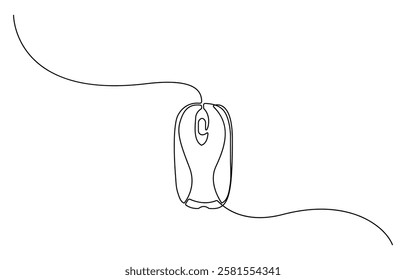 Drawing continuous one line computer mouse logo. Vector illustration, Computer mouse in continuous One line drawing vector, Continuous single line drawing of computer mouse icon, Vector illustration.
