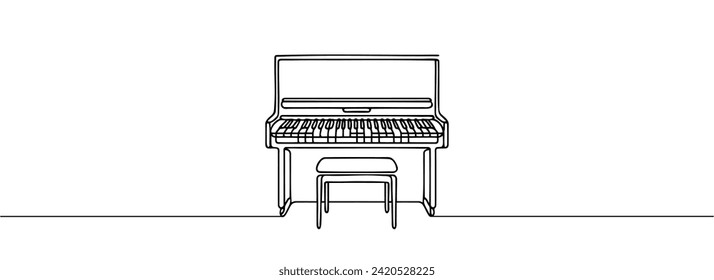 Drawing is a continuous drawing of a piano in one line