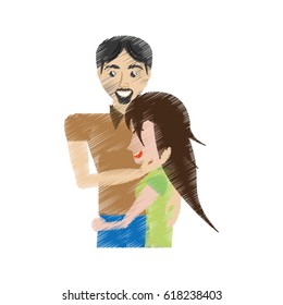 drawing couple caressing romantic