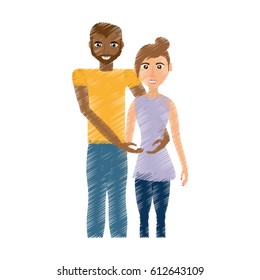 drawing couple romantic mixed race