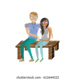 drawing couple sitting together romance