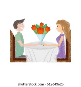 drawing couple smiling roses sitting dating lovely