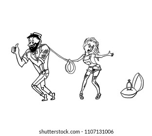 drawing couples with a ring, a sketch of a hand-drawn, vector illustration