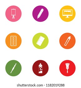 Drawing course icons set. Flat set of 9 drawing course vector icons for web isolated on white background