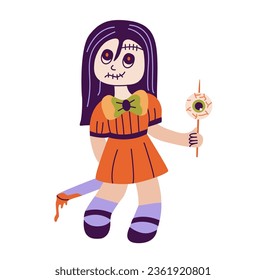 Drawing of Creepy doll. Halloween concept Zombie doll portrait.
