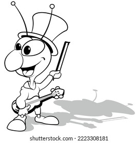 Drawing of a Cricket with a Violin and a Bow - Cartoon Illustration Isolated on White Background, Vector