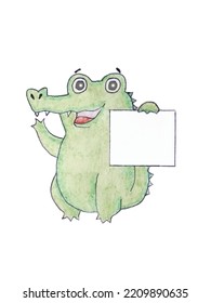 drawing of a crocodile holding a sign
