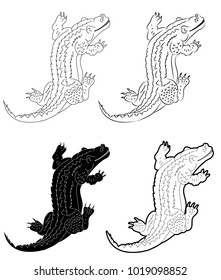 Drawing crocodile vector set.black and white crocodile isolate on white background.