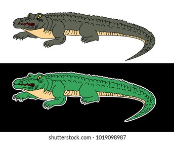 Drawing crocodile vector set.Sticker crocodile isolate on white background.