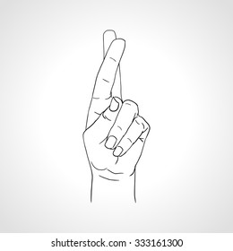 Drawing crossed fingers illustration on white background -- Good luck vector clipart