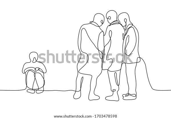 人混みと孤独の絵 一人で一人で座っている一人の男性が 彼に気を配らない熱狂的なスタンディング ガイドの横に描かれた 連続的なラインアート イラスト アニメーション用 のベクター画像素材 ロイヤリティフリー