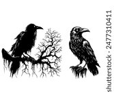 A drawing of a crow's silhouette shows its frightfulness.