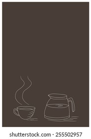 drawing a cup of coffee with pot on brown background
