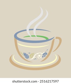 Drawing of a cup with tea. Art in a minimalist and clean style.