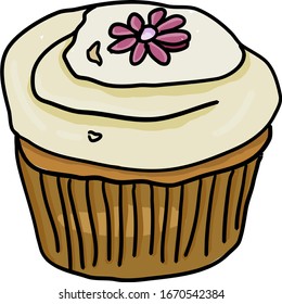 Desenho de cupcake, ilustração, vetor sobre fundo branco.