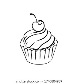 drawing of a cupcake sketch, vector illustration isolated on white background