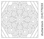 Drawing of curved lines in a simple hexagon frame. Easy coloring page suitable for digital detox. 