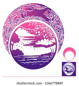 Drawing custom vector of water flower and night