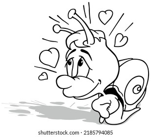 Drawing of a Cute Amorous Snail with Hearts - Cartoon Illustration Isolated on White Background, Vector