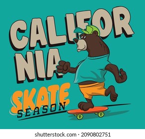 drawing a cute bear character skateboarding