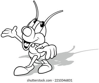 Drawing of a Cute Beetle with Outstretched Hands - Cartoon Illustration Isolated on White Background, Vector