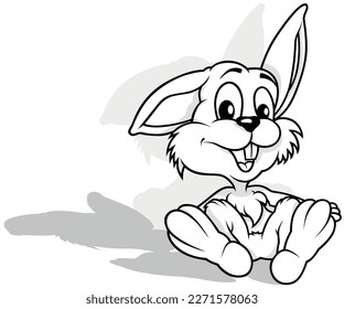 Dibujo de un conejito lindo sentado en el suelo - Ilustración de caricatura aislada en fondo blanco, vector