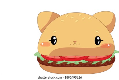 Drawing of a cute burger in the shape of a kitten
