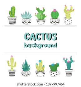 Drawing cute Cactus background Collections on white