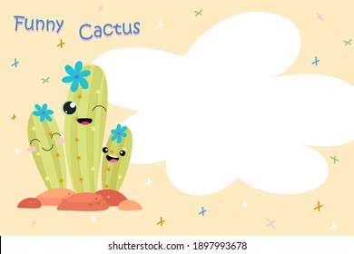 Drawing cute Cactus background on white and yellow