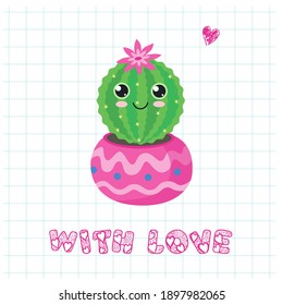 Drawing cute Cactus With love on white