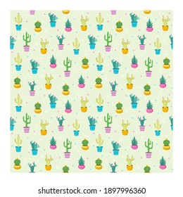 Drawing Cute cactus print pattern on green