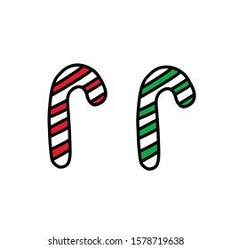 Drawing cute Candy cane icon doodle style.Vector illustration.