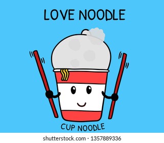 Drawing cute cartoon Cup Noodle.Vector illustration.Doodle drawing style. 