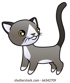 Drawing of a cute cartoon kitten. Eps 8 Vector.