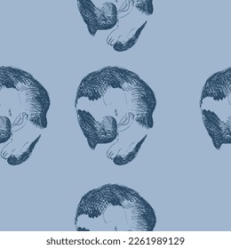 Drawing of a cute cat. Realistic image of an animal. Seamless vector cute pattern with pet. Print for nursery

