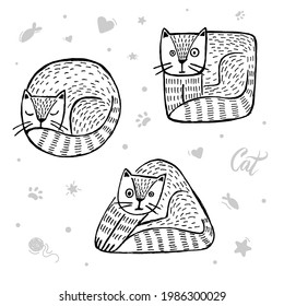 dibujo de gatos lindos en forma de círculo, cuadrado y triángulo