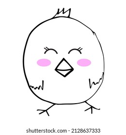 Drawing of a cute chicken. Hand drawn vector illustration for sticker, decor, postcard, icon, coloring book.