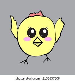 Drawing of a cute chicken. Hand drawn vector illustration for sticker, decor, postcard, icon, coloring book.