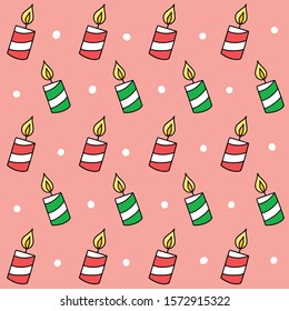 Drawing cute Christmas candle doodle style background.Vector illustration.