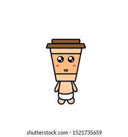Drawing cute coffee glass cartoon.Vector illustration.
