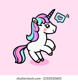 drawing of a cute colored unicorn. Isolated vector illustration.