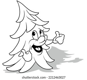 Drawing of a Cute Coniferous Tree with a Thumbs Up - Cartoon Illustration Isolated on White Background, Vector