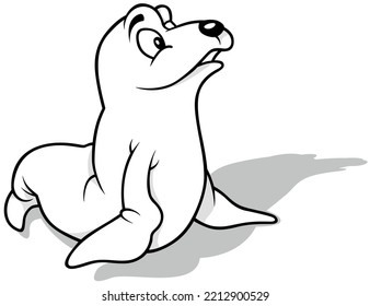 Drawing of a Cute Curious Sea Lion - Cartoon Illustration Isolated on White Background, Vector