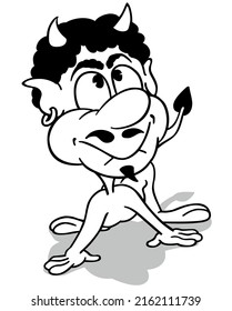 Drawing of a Cute Devil with an Earring - Cartoon Illustration Isolated on White Background, Vector