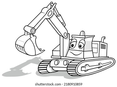 Drawing of a Cute Digger with a Smiling Face - Cartoon Illustration Isolated on White Background, Vector