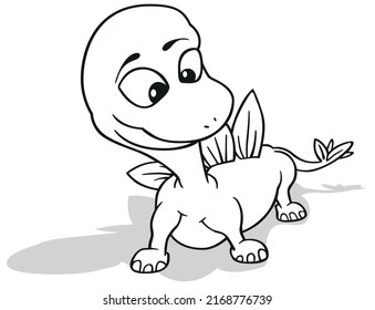 Drawing of a Cute Dinosaur with his Head Turned to the Side - Cartoon Illustration Isolated on White Background, Vector